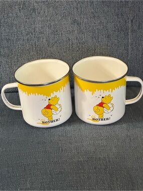 Set of 2 Disney Winnie the Pooh Metal Enamel “Oh Bother” Mugs